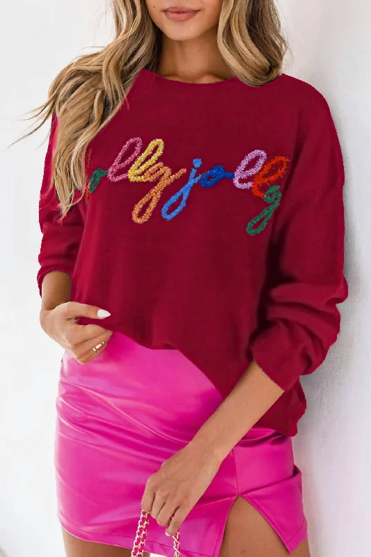 Tinsel Embroidered Holly Jolly Sweater