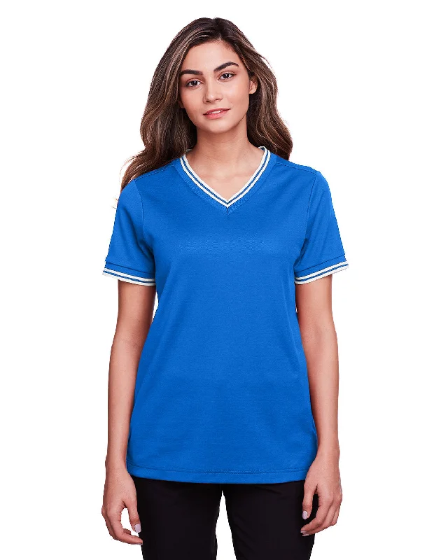 Devon & Jones DG20CW Ladies' CrownLux Performance Plaited Tipped V-Neck Polo