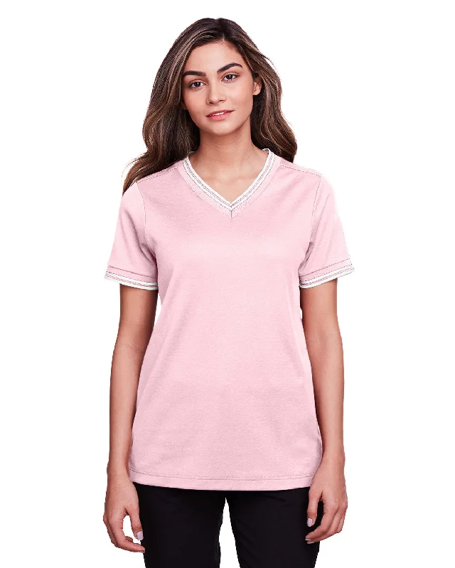 Devon & Jones DG20CW Ladies' CrownLux Performance Plaited Tipped V-Neck Polo