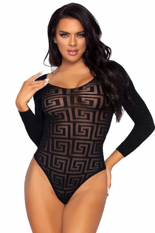 Mosaic Sheer Opaque Snap Crotch Bodysuit