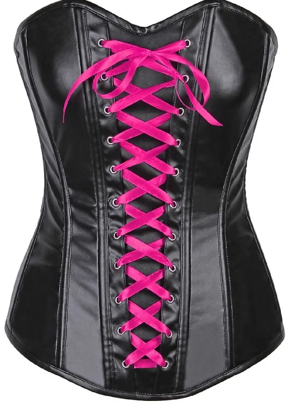 PINK Faux Leather Lace-Up Over Bust Corset